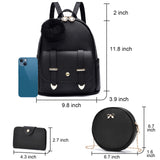 I IHAYNER Mini Leather Backpack Purse for Teen Girls 3 - Pieces Fashion Backpack Cute Travel Daypacks Women Pompom Backpack Shoulder Bag Off - White