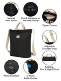 I WAS PLASTIC Recycled Polyester Tote Bag with Zipper and Pockets, Water Repellent, Crossbody Bag. (BLACK)