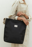 I WAS PLASTIC Recycled Polyester Tote Bag with Zipper and Pockets, Water Repellent, Crossbody Bag. (BLACK)