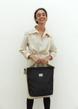 I WAS PLASTIC Recycled Polyester Tote Bag with Zipper and Pockets, Water Repellent, Crossbody Bag. (BLACK)