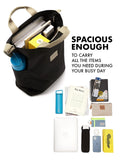 I WAS PLASTIC Recycled Polyester Tote Bag with Zipper and Pockets, Water Repellent, Crossbody Bag. (BLACK)