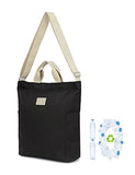I WAS PLASTIC Recycled Polyester Tote Bag with Zipper and Pockets, Water Repellent, Crossbody Bag. (BLACK)