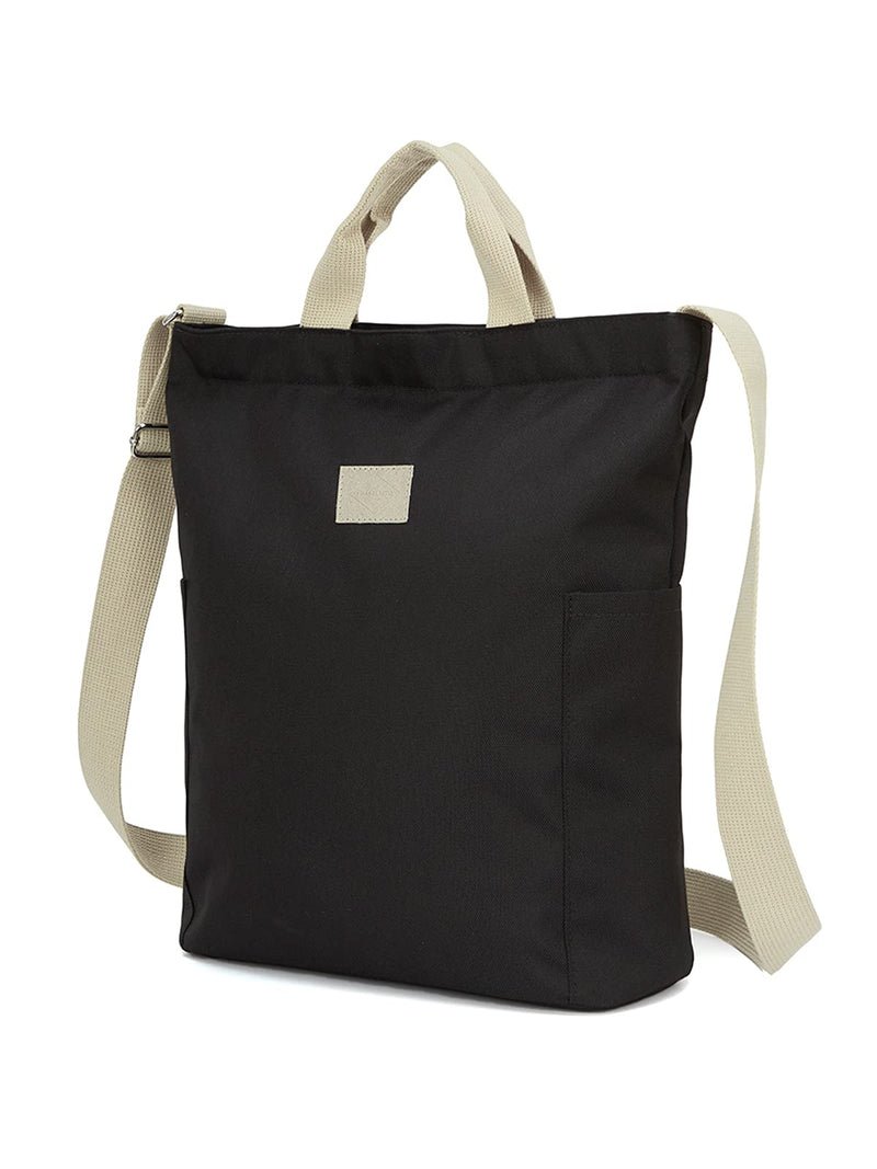 I WAS PLASTIC Recycled Polyester Tote Bag with Zipper and Pockets, Water Repellent, Crossbody Bag. (BLACK)