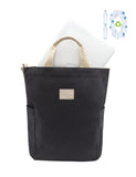I WAS PLASTIC Recycled Polyester Tote Bag with Zipper and Pockets, Water Repellent, Crossbody Bag. (BLACK)