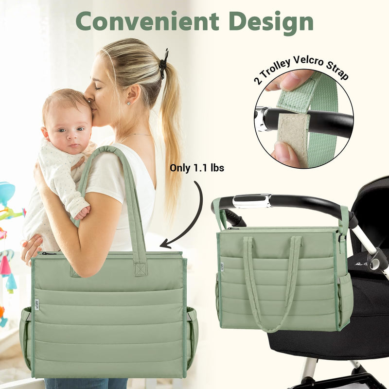 IBFUN Diaper Bag Tote for Baby - Large Baby Bag 4Pcs with Waterproof Changing Pad Pacifier Case, Travel Hospital Mommy Bag