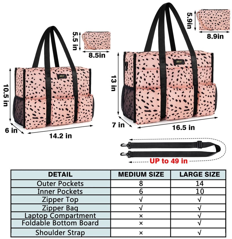 IBFUN Utility Tote Bag with 14 Exterior Interior Pockets Zip Top Teacher Tote Bag for Teacher/Work Women(Medium)
