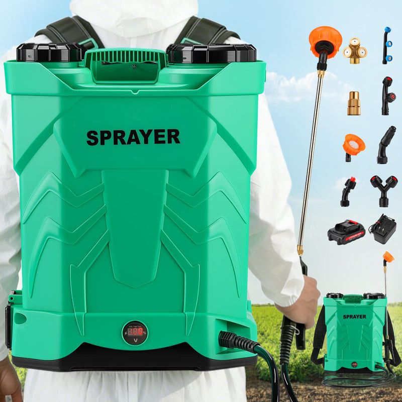 iCapeson 5.3 Gallon Backpack Sprayer Battery Powered, 21V Electric Graden Sprayer with 8 Nozzles & Telescopic Wand, 2.6Ah Battery and Chargers, 100 PSI Weed Yard Sprayer for Garden/Lawn/Yard, Green