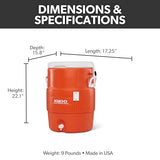 Igloo 10 Gallon Portable Sports Cooler Water Beverage Dispenser with Flat Seat Lid, Insulated Beverage Dispenser, Orange/White