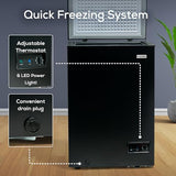 Igloo 3.5 Cu Ft. Upright Deep Freezer Chest- Deep Freezer with Quick Freezing System & Adjustable Thermostat- Low Noise Freezer with Removable Basket & LED Lights for Homes, Garages & Basements- Black