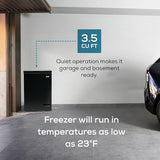Igloo 3.5 Cu Ft. Upright Deep Freezer Chest- Deep Freezer with Quick Freezing System & Adjustable Thermostat- Low Noise Freezer with Removable Basket & LED Lights for Homes, Garages & Basements- Black