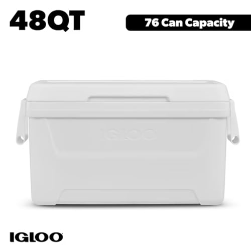 Igloos 48-Quart Hard-Sided Ice Chest Cooler with Swing-Up Handles, Quick-Access Drain Plug & Ultratherm Insulation for Camping, Tailgating, Beach & Outdoor Adventures (White)