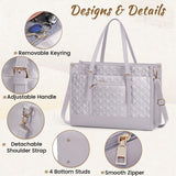 IGOLUMON Laptop Bag for Women 15.6 Inch Vegan Leather Work Tote Bag Quilted Womens Briefcase Designer Laptop Bags for Office Teacher College Cute Computer Bag with Purse Professional Grey Purple