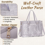IGOLUMON Laptop Bag for Women 15.6 Inch Vegan Leather Work Tote Bag Quilted Womens Briefcase Designer Laptop Bags for Office Teacher College Cute Computer Bag with Purse Professional Grey Purple