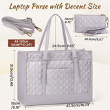 IGOLUMON Laptop Bag for Women 15.6 Inch Vegan Leather Work Tote Bag Quilted Womens Briefcase Designer Laptop Bags for Office Teacher College Cute Computer Bag with Purse Professional Grey Purple