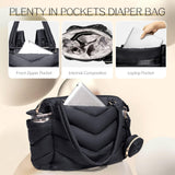 ILCOLPO Diaper Bag Tote, Diaper Bag Backpack,Puffer Tote Bag with Pacifier Case, Lightweight Mommy for Hospital, Puffy with 10 Pockets, Convertible Baby for Travel, Black