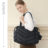 ILCOLPO Diaper Bag Tote, Diaper Bag Backpack,Puffer Tote Bag with Pacifier Case, Lightweight Mommy for Hospital, Puffy with 10 Pockets, Convertible Baby for Travel, Black