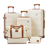 imiomo Hard Shell Luggage Sets 5 Piece for Women, Lightweight Hardside Rolling Suitcase Set with Spinner Wheels and TSA Lock, Beige