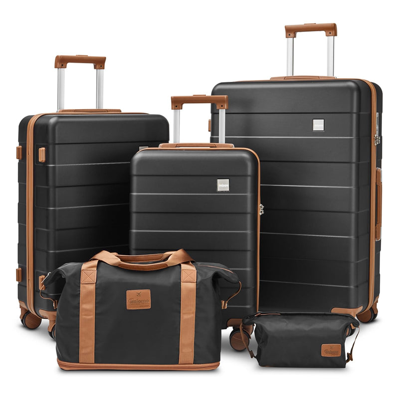 imiomo Hard Shell Luggage Sets 5 Piece for Women, Lightweight Hardside Rolling Suitcase Set with Spinner Wheels and TSA Lock, Black