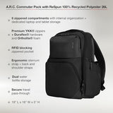 Incase A.R.C. Commuter Backpack 26L – Work and Laptop Bag – Fits up to 16 inch Laptop and MacBook – RFID Pocket, 6 Zippered Compartments, Tablet Sleeve – Everyday and Travel Backpack – Black
