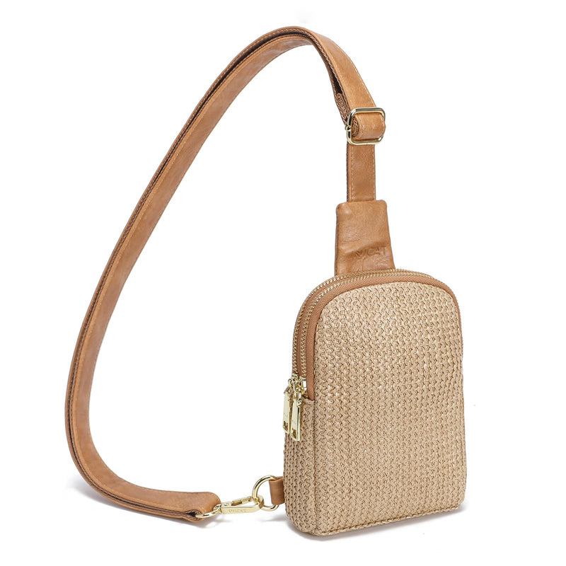 INICAT Small Faux Straw Crossbody Bag for Women, Lightweight Summer Beach Sling Purse for Everyday Errands and Casual Outings