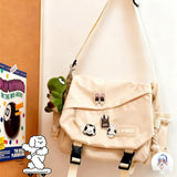 Inshere Aesthetic Crossbody Bag with Cute Pins and Ornament, Casual Shoulder Messenger Bag Japanese Kawaii Bag for Women Men (White)