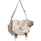 Inshere Aesthetic Crossbody Bag with Cute Pins and Ornament, Casual Shoulder Messenger Bag Japanese Kawaii Bag for Women Men (White)