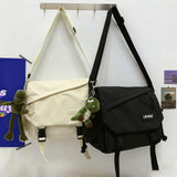 Inshere Aesthetic Crossbody Bag with Cute Pins and Ornament, Casual Shoulder Messenger Bag Japanese Kawaii Bag for Women Men (White)