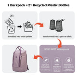 INUK Laptop Backpack for College Students & Work, 25L Lightweight Waterproof Backpack for Business Travel, Hiking Daypack with Padded Sleeve and Safety Whistle, Made from Recycled Materials，Purple