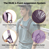 INUK Laptop Backpack for College Students & Work, 25L Lightweight Waterproof Backpack for Business Travel, Hiking Daypack with Padded Sleeve and Safety Whistle, Made from Recycled Materials，Purple