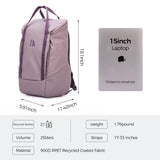 INUK Laptop Backpack for College Students & Work, 25L Lightweight Waterproof Backpack for Business Travel, Hiking Daypack with Padded Sleeve and Safety Whistle, Made from Recycled Materials，Purple