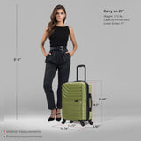 InUSA AURUM Hardside Luggage with Spinner Wheels | 20 in Durable Lightweight Carry on Suitcase for Travel | Zipper Clouser Suit Case with Gel Handles and Trolley | Green