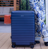 InUSA DEEP Luggage with GEL Handle | Spacious Traveling Suitcases, Travel Suitcase with Dual Spinner Wheels and Studs | 24 Inch Medium Hardside Luggage | Blue