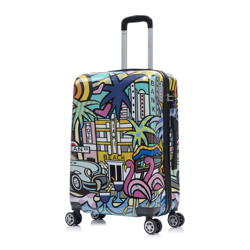 InUSA Miami Print Luggage with Spinner Wheels | Durable Lightweight Hardside Suitcase | Travel Bag with Handle and Trolley | 24 - Inch Medium Checked luggage