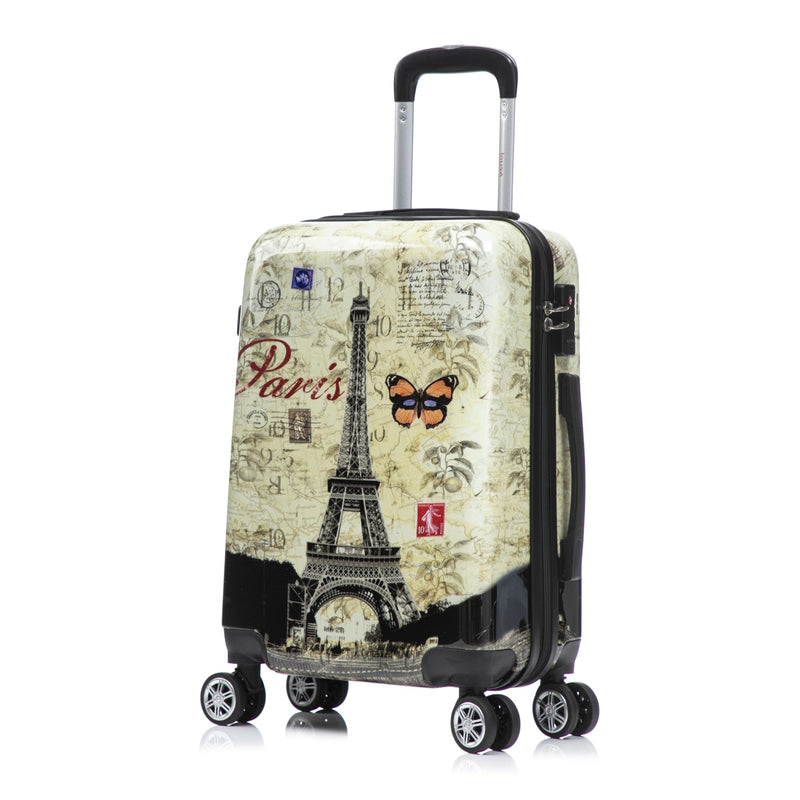 InUSA Paris Print Luggage with Spinner Wheels | Durable Lightweight Hardside Suitcase | Travel Bag with Handle and Trolley | 20 Inch Carry - On Spinner Luggage