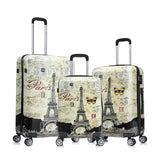 InUSA Paris Print Luggage with Spinner Wheels | Durable Lightweight Hardside Suitcase | Travel Bag with Handle and Trolley | (20in, 24in, 28in) 3 Piece Set