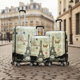 InUSA Paris Print Luggage with Spinner Wheels | Durable Lightweight Hardside Suitcase | Travel Bag with Handle and Trolley | (20in, 24in, 28in) 3 Piece Set