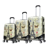 InUSA Paris Print Luggage with Spinner Wheels | Durable Lightweight Hardside Suitcase | Travel Bag with Handle and Trolley | (20in, 24in, 28in) 3 Piece Set
