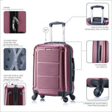 InUSA PILOT Luggage with Ergonomic Handles | Spacious Travel Suitcase with Four Spinner Wheels and Studs | 20 Inch Hardside Carry - On Spinner Luggage | Wine