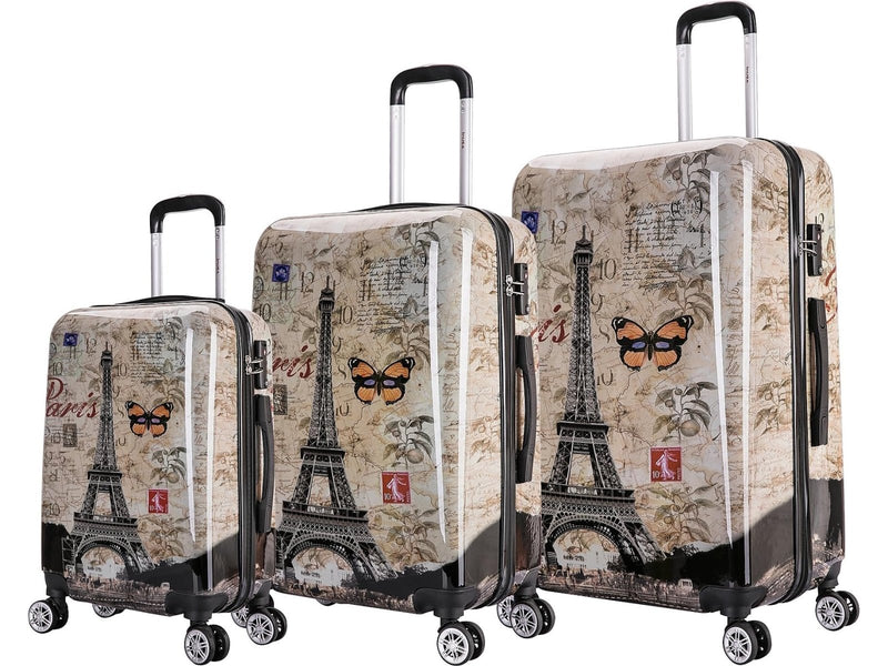 InUSA Prints 3 - Piece PC/ABS Plastic Luggage Set, Paris (IUAPCSML - PAR)