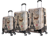 InUSA Prints 3 - Piece PC/ABS Plastic Luggage Set, Paris (IUAPCSML - PAR)