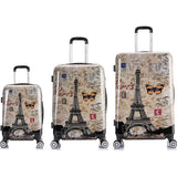 InUSA Prints 3 - Piece PC/ABS Plastic Luggage Set, Paris (IUAPCSML - PAR)