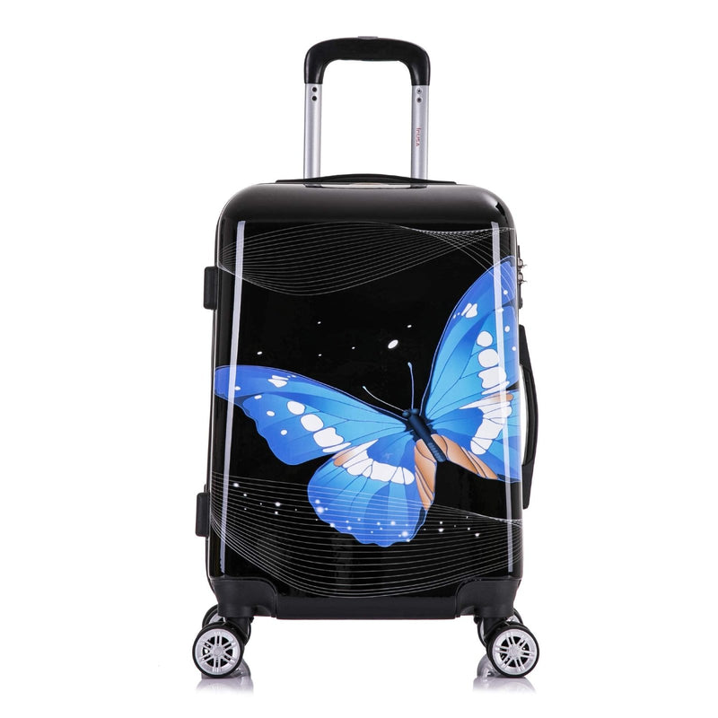InUSA Prints PC/ABS Plastic Carry - On Luggage, Black Butterfly (IUAPC00S - BBU)