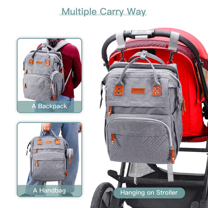 ISMGN Diaper Bag Backpack with Changing Station, Large Diaper Bag, Baby Bag, Multifunctional Diaper Bag, Gray