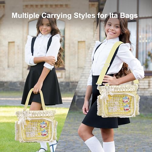 Ita Bag,DIY Pin Display Bag with Insert and Accessories,4 Color Anime Kawaii Ita Crossbody Purse with Adjustable Straps,Lace Cute Itabag with Clear Pocket, Y2K Shoulder Bags for Women(Yellow)