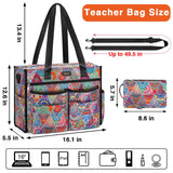 ITIEZY Utility Tote Bag for Women with 18 Pockets - Large Teacher Tote Bag with Zipper Compartment 2 Pcs Everything Bag Nurse Bags for Work, Travel
