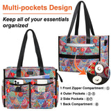 ITIEZY Utility Tote Bag for Women with 18 Pockets - Large Teacher Tote Bag with Zipper Compartment 2 Pcs Everything Bag Nurse Bags for Work, Travel