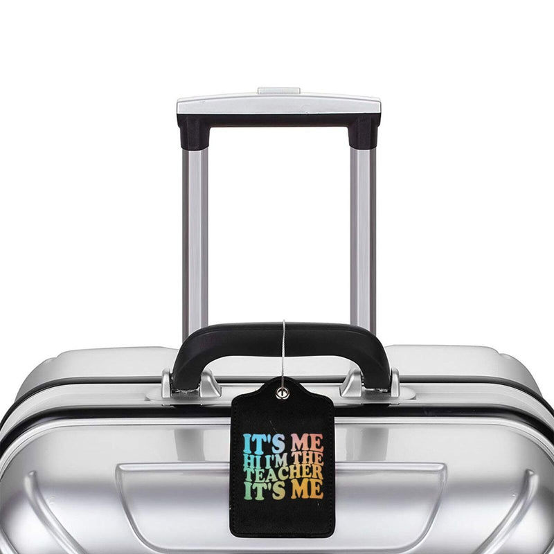 It's me hi I'm The Teacher It's me Luggage Tags for Suitcase,2 Pack Retro Passport Carte Postale Leather Privacy Cover ID Label with Stainless Steel Loop for Women Men