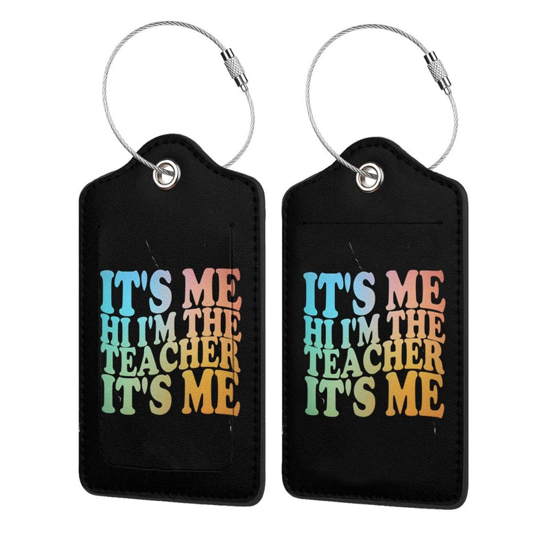 It's me hi I'm The Teacher It's me Luggage Tags for Suitcase,2 Pack Retro Passport Carte Postale Leather Privacy Cover ID Label with Stainless Steel Loop for Women Men