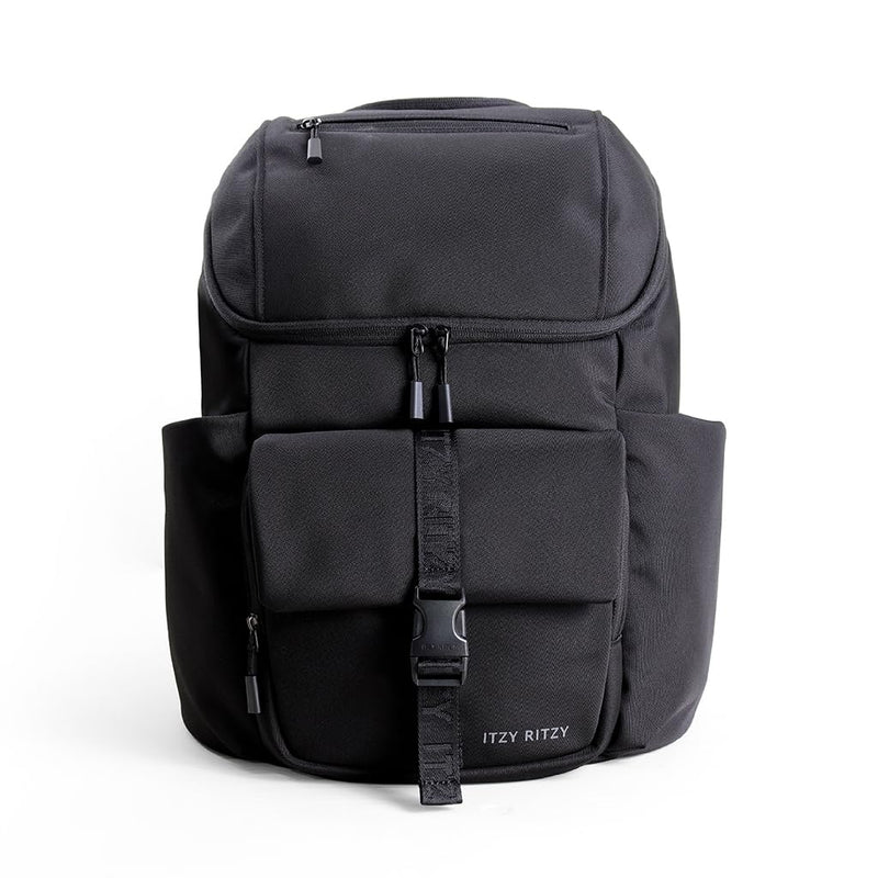 Itzy Ritzy Belong Bucket Backpack – Lightweight Diaper Bag Backpack Featuring 16 Pockets, Bucket Top Opening, Stroller Straps & Changing Pad – Organized and Stylish Everyday Family Backpack (Black)