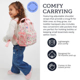 Itzy Ritzy Toddler Backpack - Daycare Bag - Features Adjustable Shoulder Straps, 2 Side Pockets & Spacious Interior with Wipeable Fabric Lining & Name Label, Ribbons & Roses Backpack